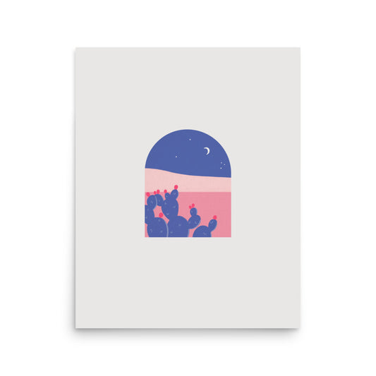 Blue And Pink Night Cactus Desert Wall Print
